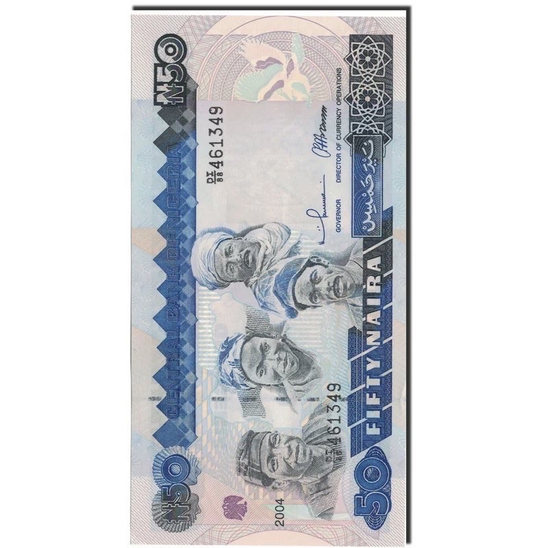 Nigerian ₦50 · Blue banknote artwork