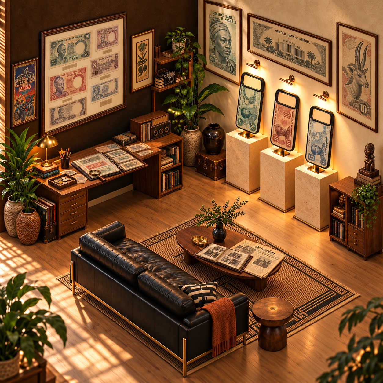 KUDI House: a nostalgic room with framed banknotes, vintage objects and currency-inspired cases on display